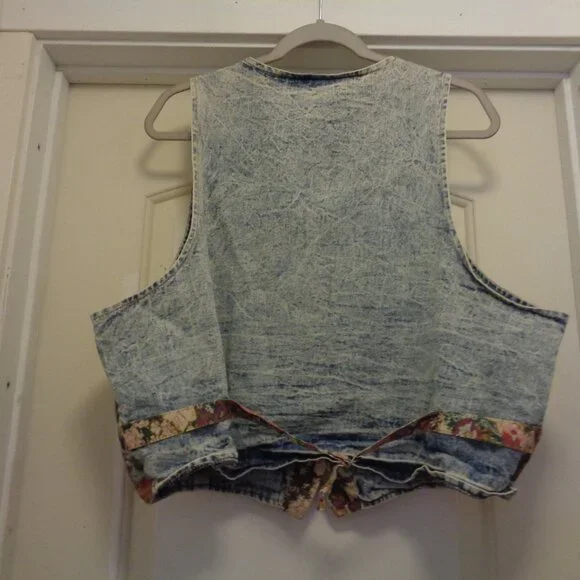 RETRO VINTAGE FLORALS & BLUE JEAN ADJUSTABLE VEST By Varsity Wear X L - Picture 5 of 5